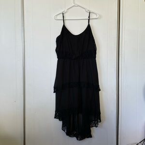 Black strappy high low hem lace dress